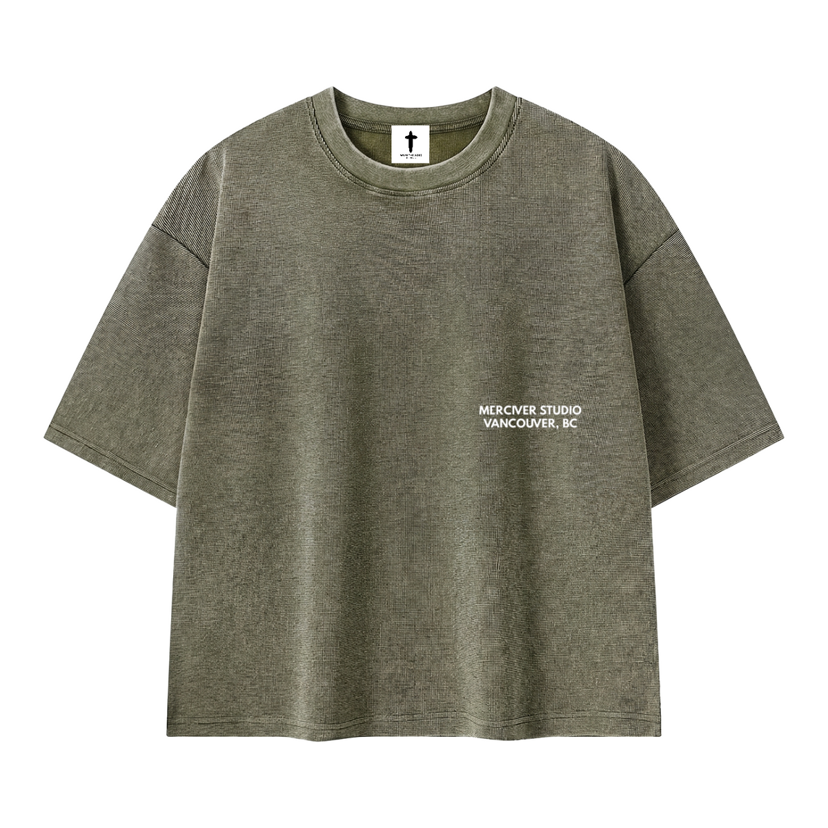 Delayed Not Denied Waffle Boxy Tee - Army Green - Front