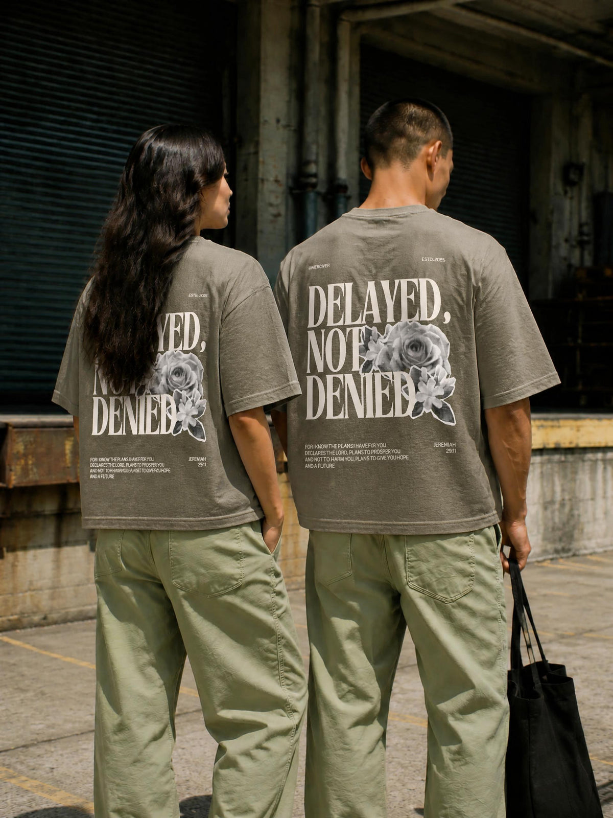 Delayed Not Denied Waffle Boxy Tee - Army Green