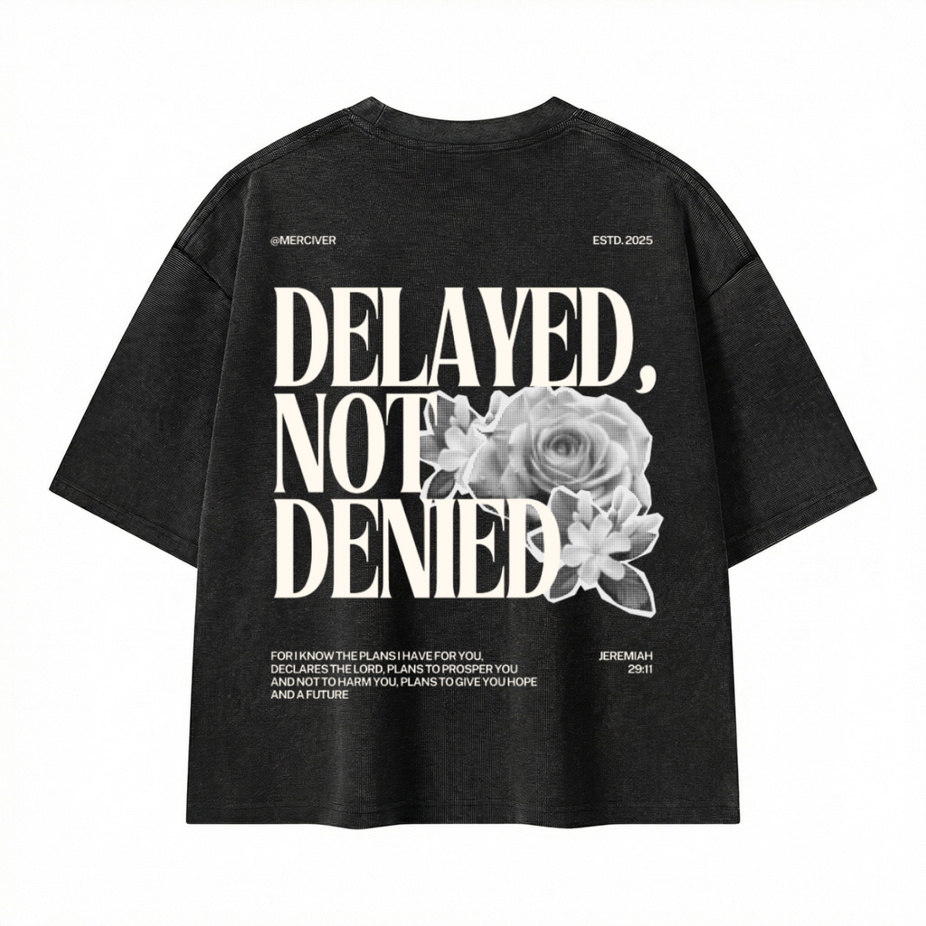 Delayed Not Denied Waffle Boxy Tee - Black - Back
