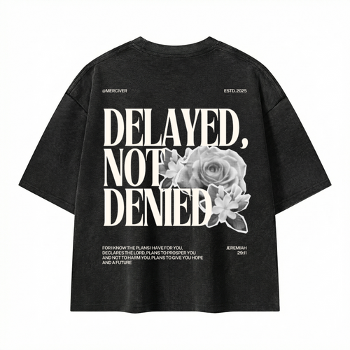 Delayed Not Denied Waffle Boxy Tee - Black - Back