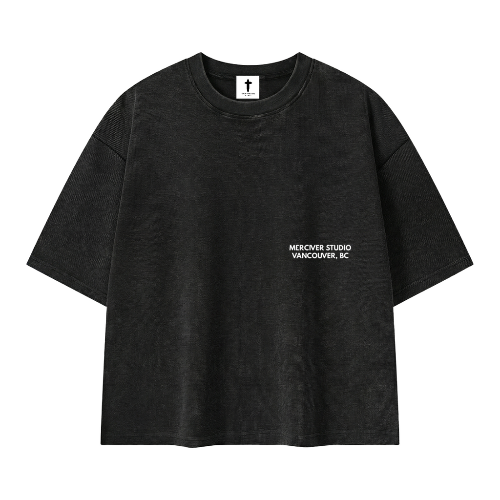 Delayed Not Denied Waffle Boxy Tee - Black - Front