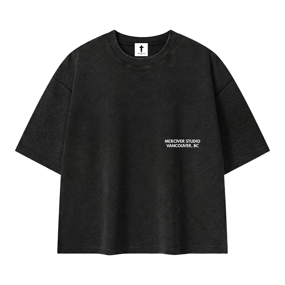 Delayed Not Denied Waffle Boxy Tee - Black - Front