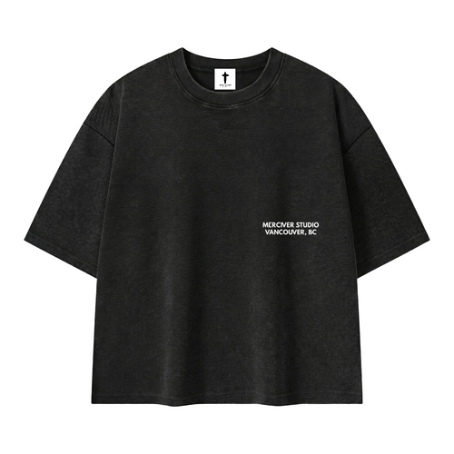 Delayed Not Denied Waffle Boxy Tee - Black - Front