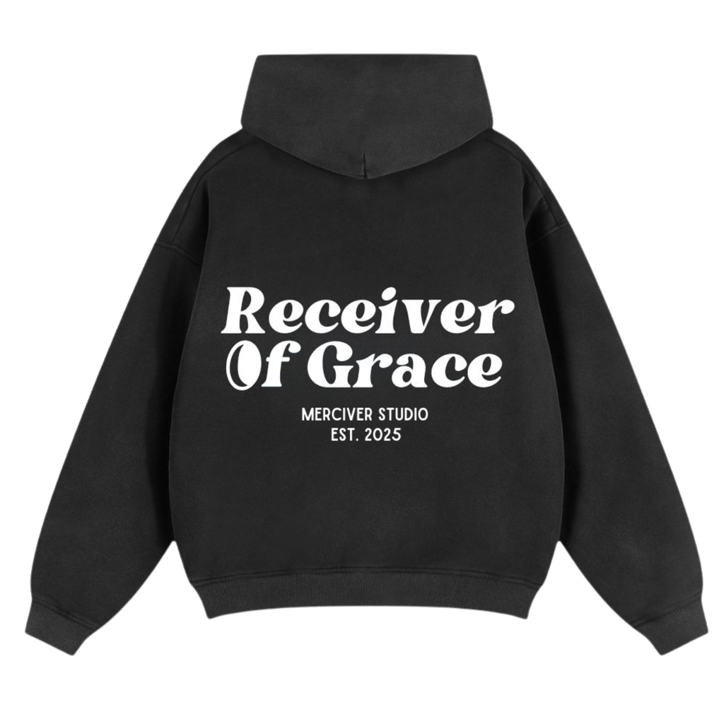 Receiver of Grace Washed Zip Hoodie - Black - Back