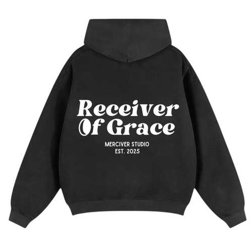 Receiver of Grace Washed Zip Hoodie - Black - Back