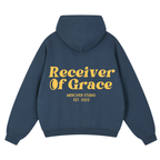 Receiver of Grace Oversized Fleece Hoodie - Navy Blue - Back