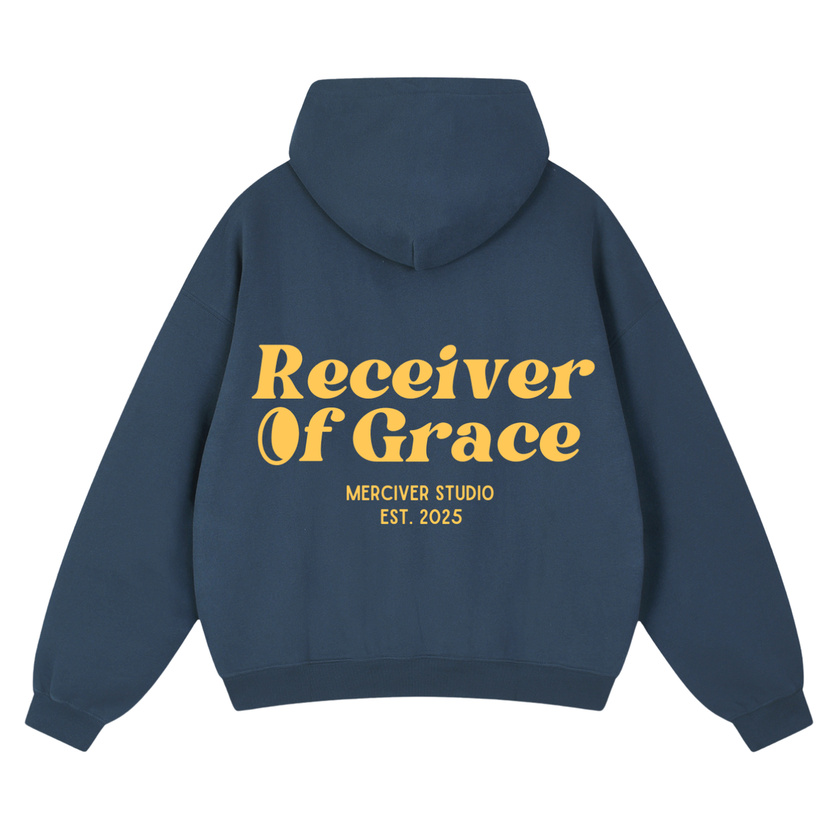 Receiver of Grace Oversized Fleece Hoodie - Navy Blue - Back